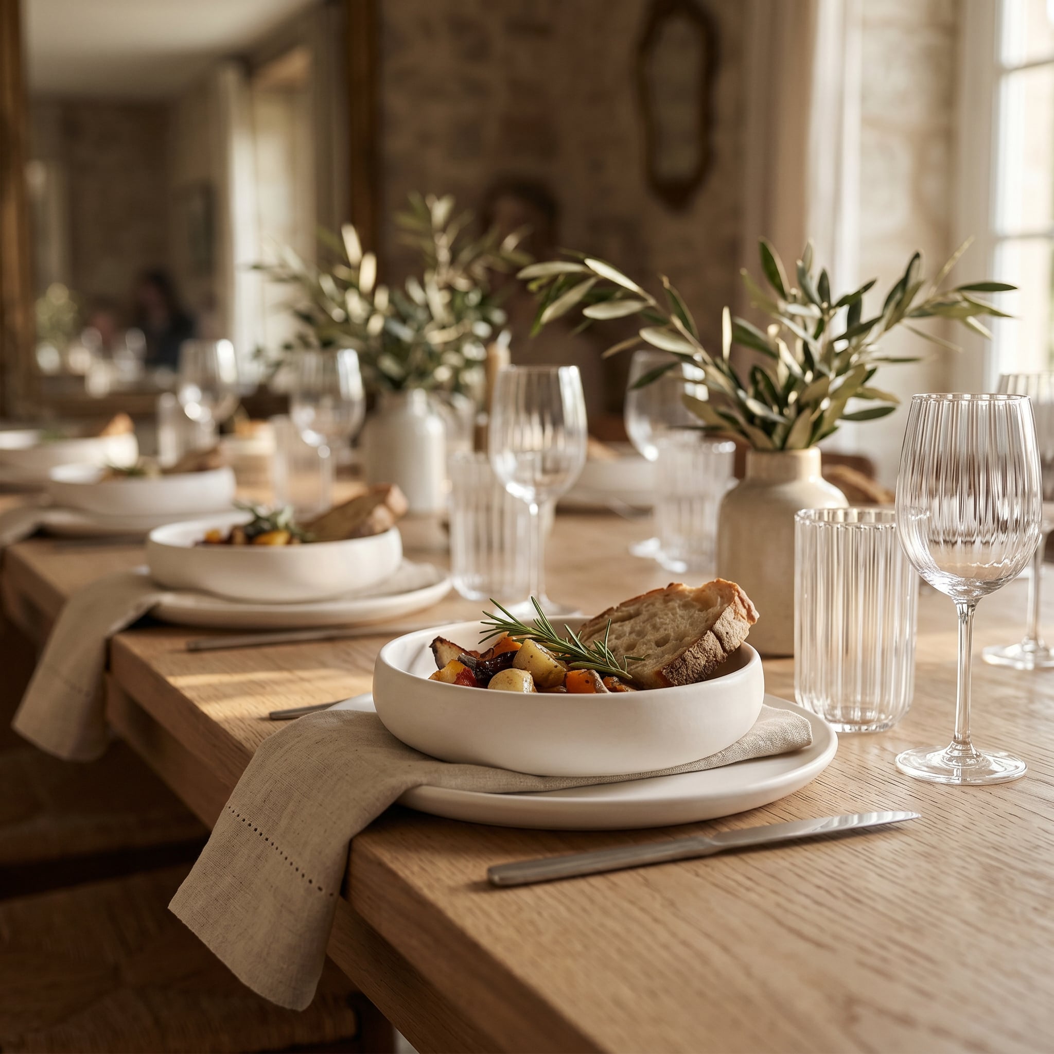 European-inspired dining interior – warm layered textures and artisan decor – elevated quiet luxury styling | Sorelle Rossi Shoppe