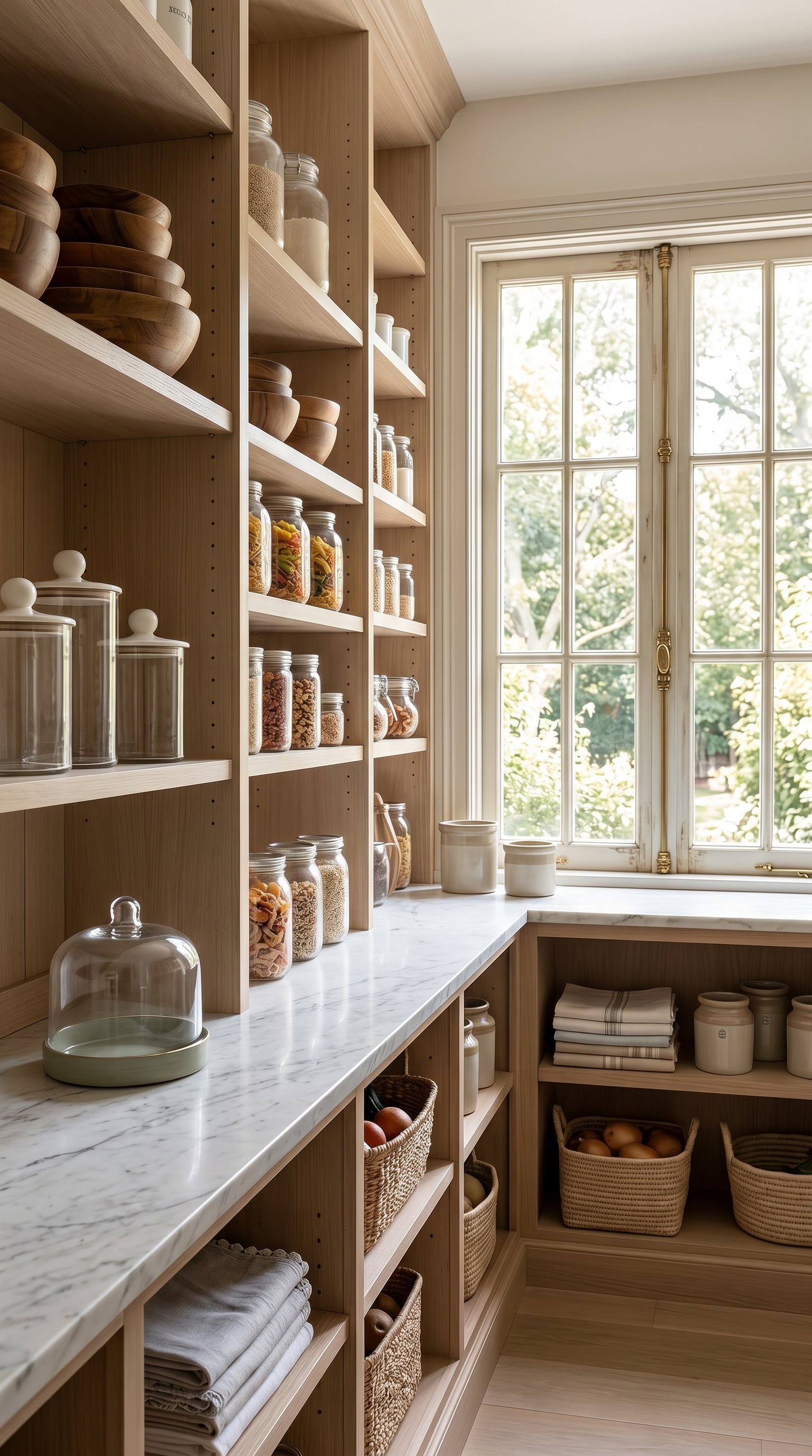 European-inspired built-in shelving – layered artisan decor and warm wood textures – refined living room styling | Sorelle Rossi Shoppe