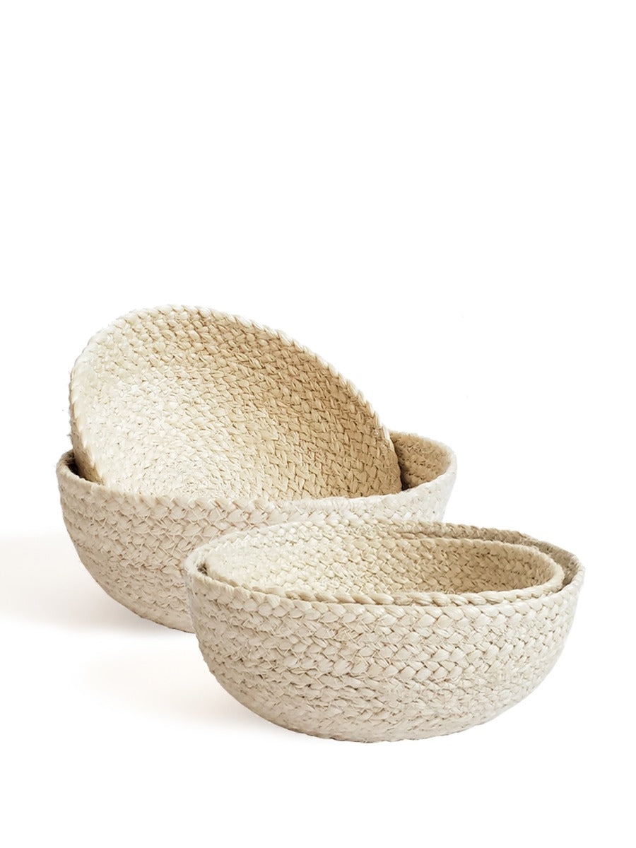 Set of woven bowls on a white background