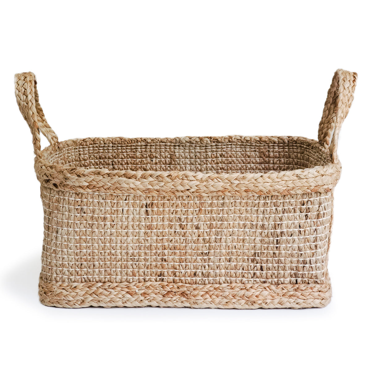Handwoven Jute Storage Basket – Rectangular Braided Wicker Basket | Natural Organizer | Fair Trade Handmade