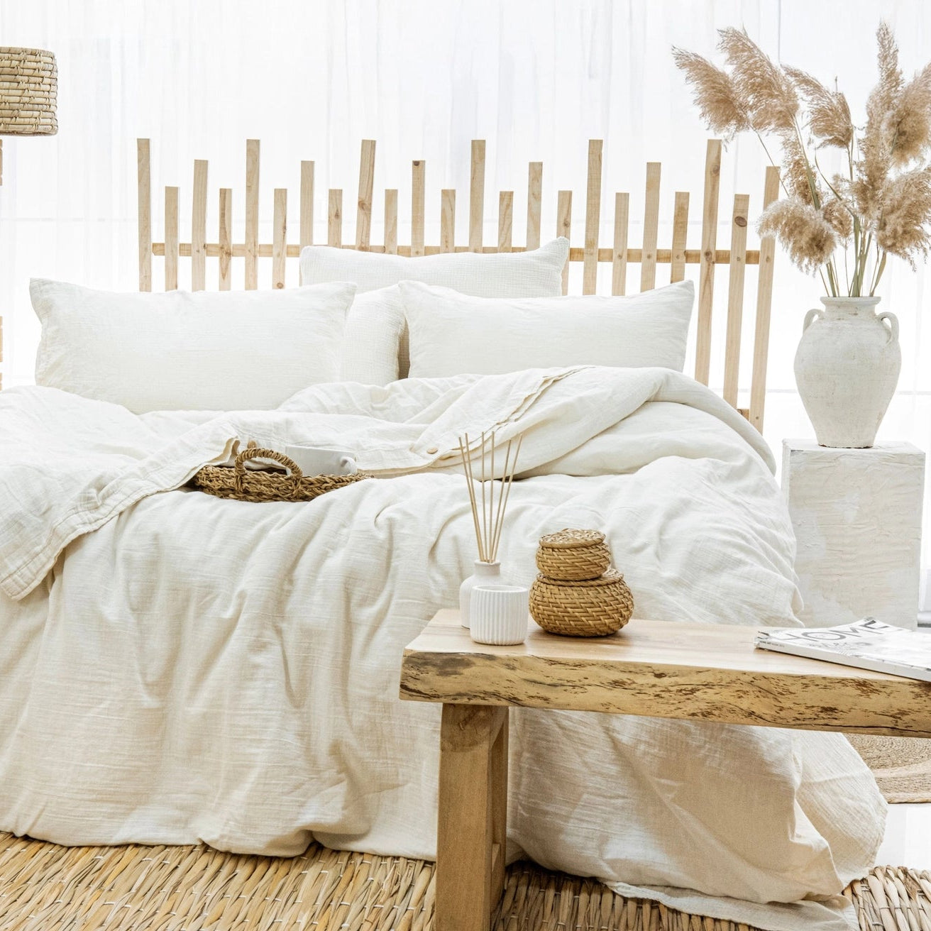 Organic Muslin Duvet Cover Set –Cream, GOTS Certified Cotton Bedding