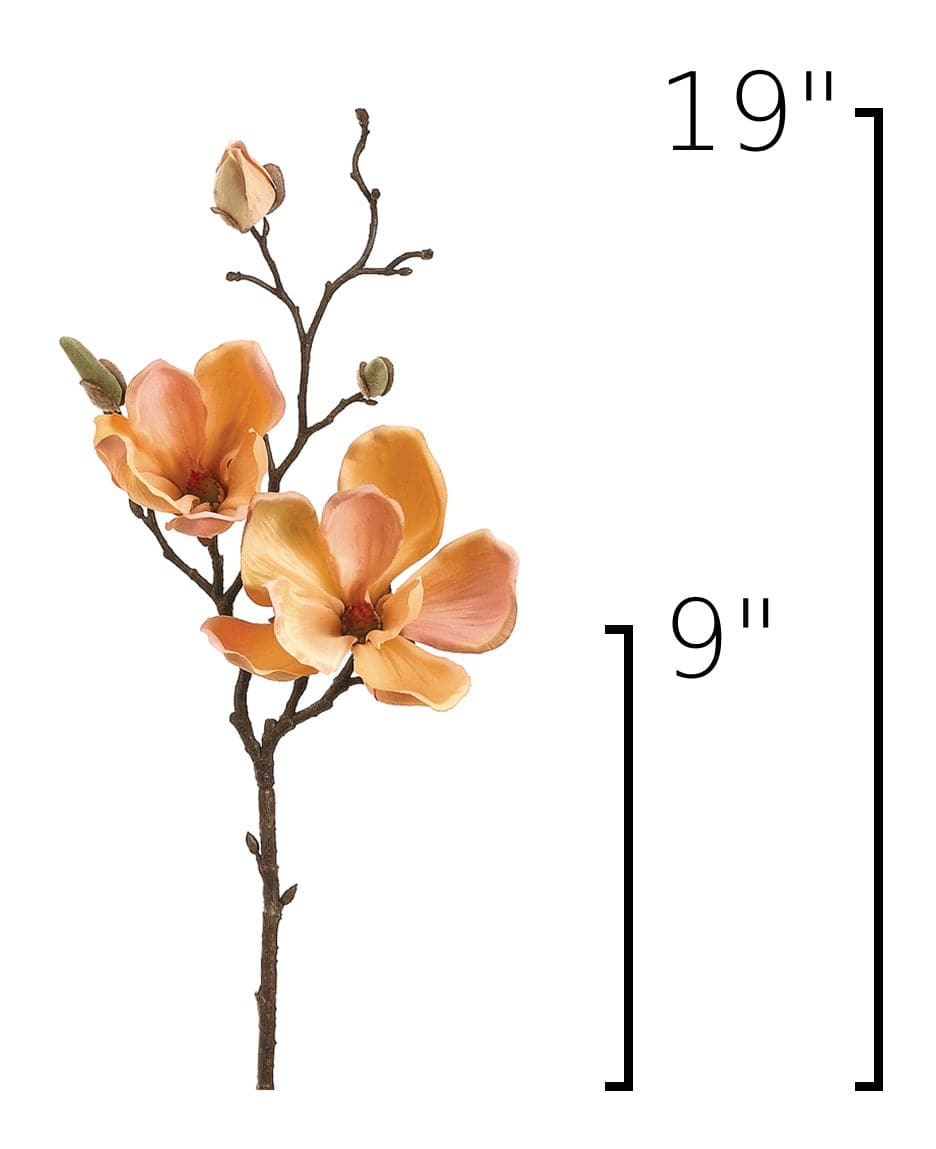 19" Faux Magnolia Blossom Stem, Light Orange & Pink