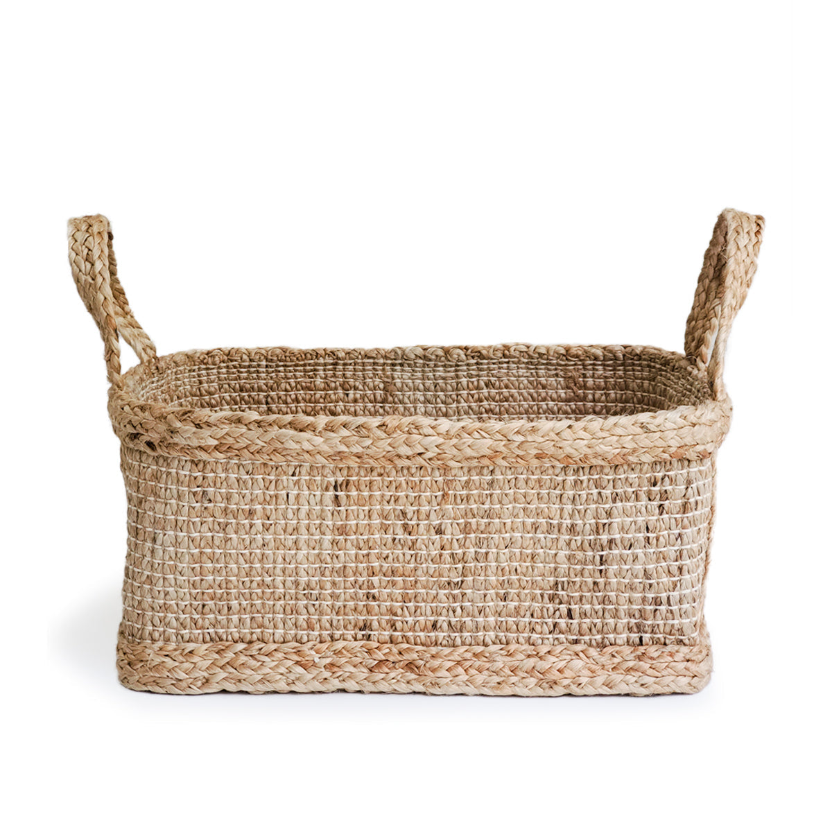Handwoven Jute Storage Basket – Rectangular Braided Wicker Basket | Natural Organizer | Fair Trade Handmade