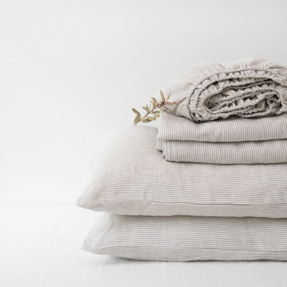 Natural Pinstriped Linen Sheet Set