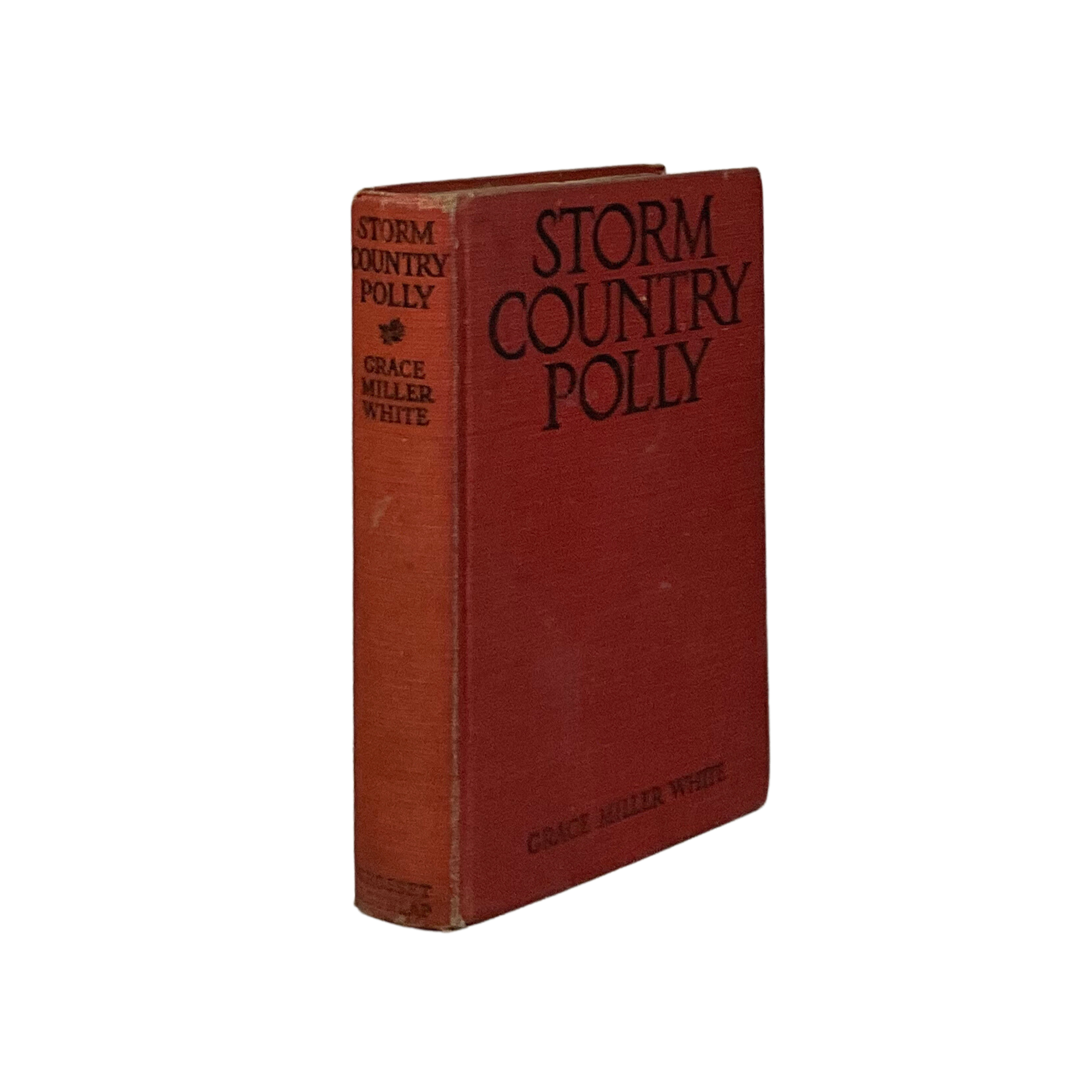Red book titled 'Storm Country Polly' by Grace Miller White on a white background