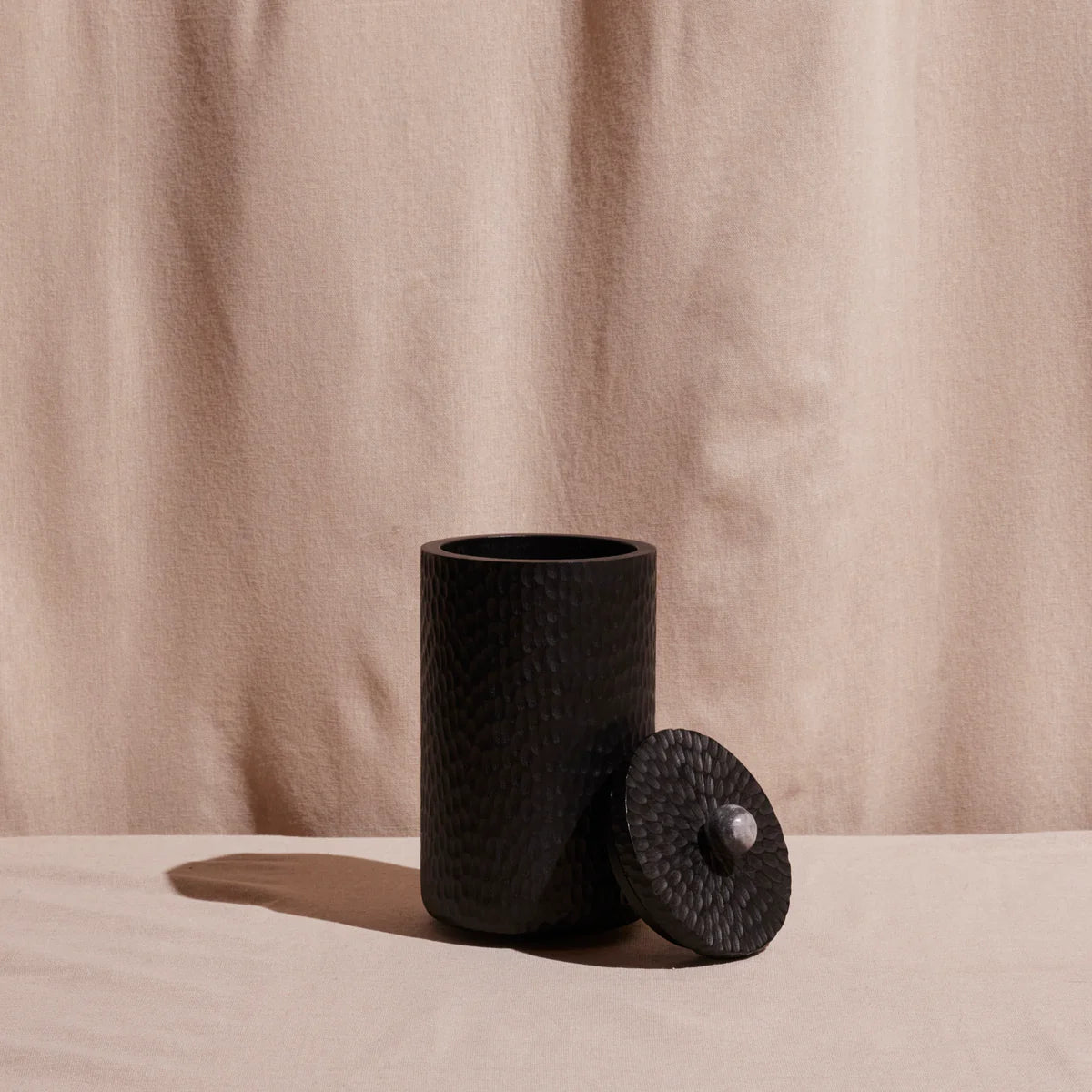 Black Carved Acacia Wood Canister with Marble Lid – Handcrafted Large Storage Container | Sorelle Rossi