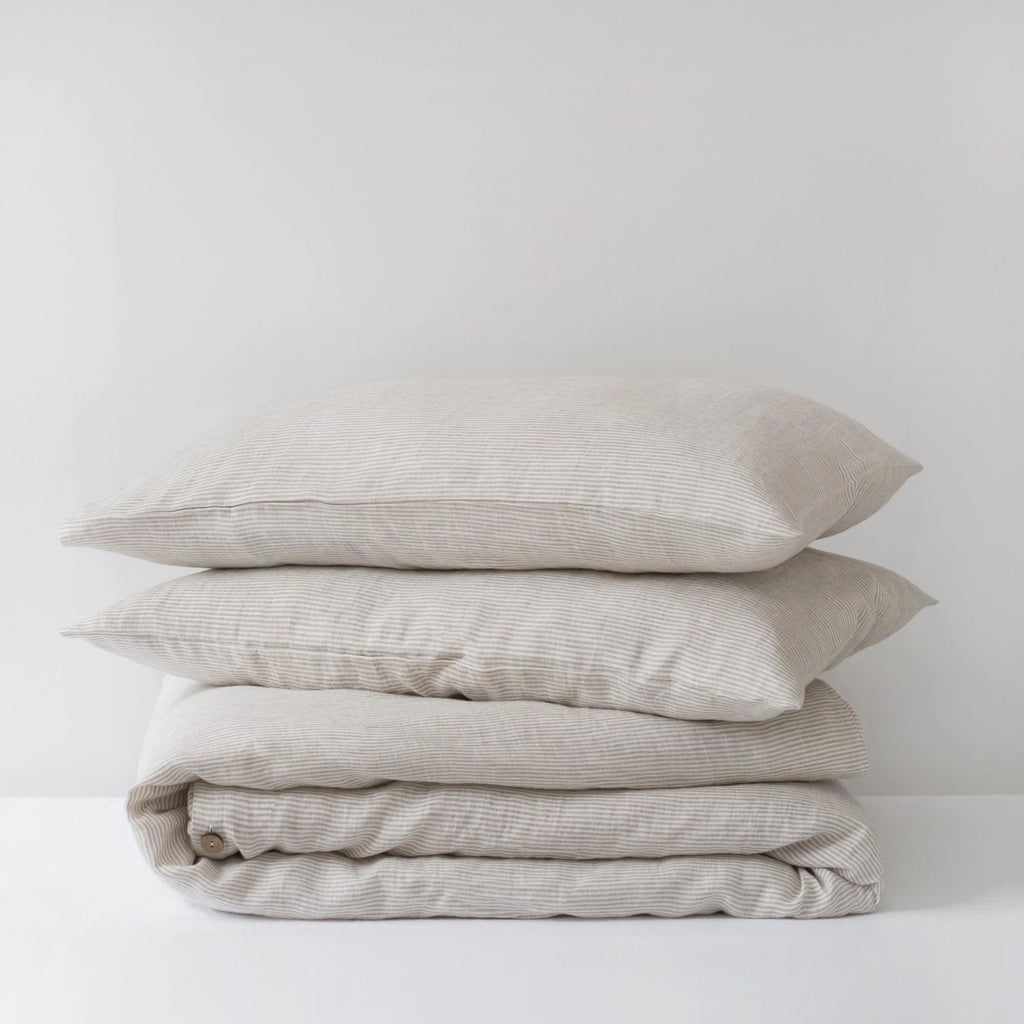 Natural Pinstriped Linen Duvet Cover Set