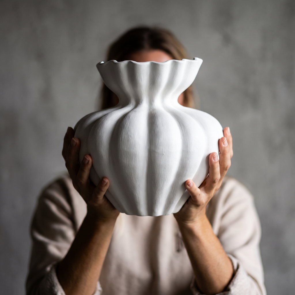 Ember Hand-Painted Terracotta Vase | Linen White or Jet Black