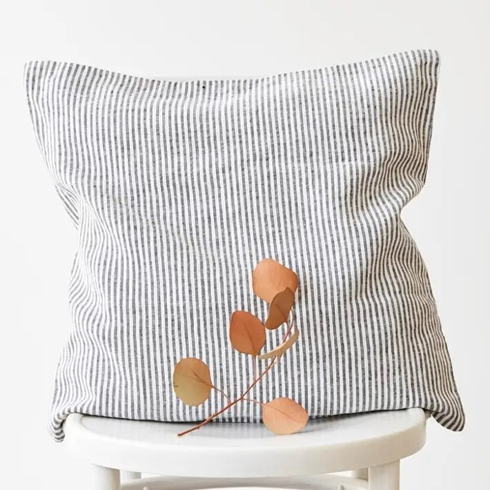 Thin Black Stripe Linen Cushion Cover | Set of 2