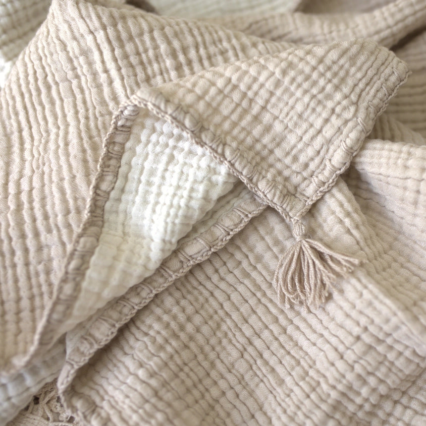 GOTS Certified Organic Muslin Throw Blanket | Soft Breathable Cotton Throw