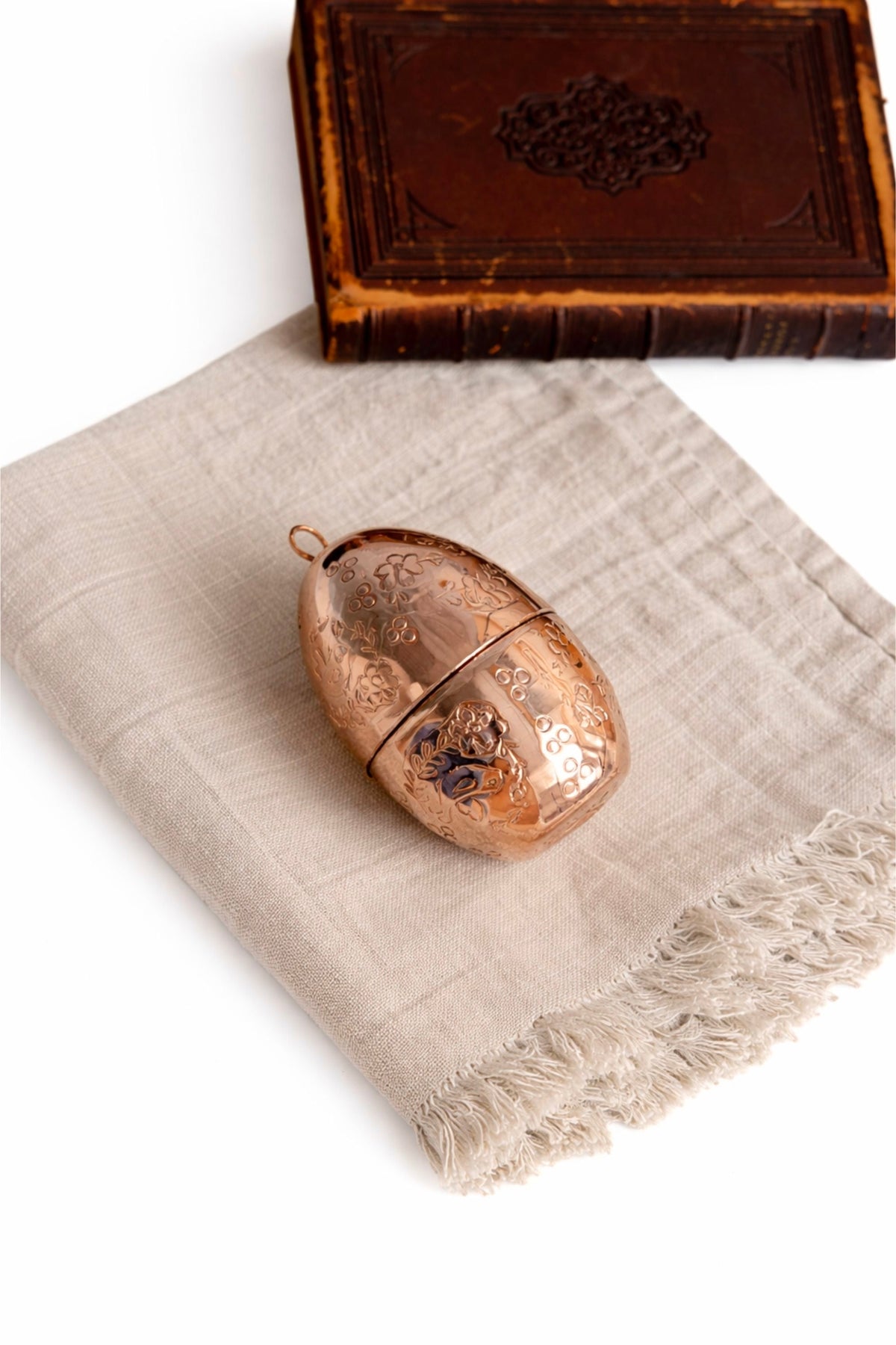 Copper Egg Ornaments with Hand-Etched Bird & Floral Motifs (Set of 2 or 4)