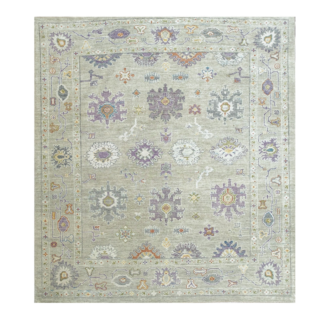 Handwoven Modern Oushak Rug 8'4" x 9'1" | Sage Green Turkish Wool Area Rug