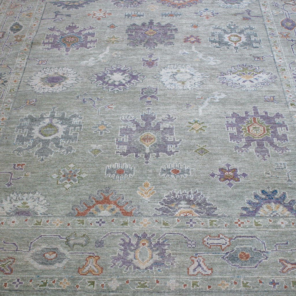 Handwoven Modern Oushak Rug 8'4" x 9'1" | Sage Green Turkish Wool Area Rug