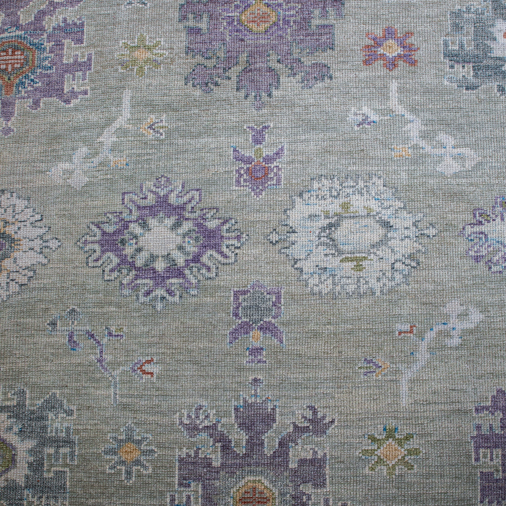 Handwoven Modern Oushak Rug 8'4" x 9'1" | Sage Green Turkish Wool Area Rug
