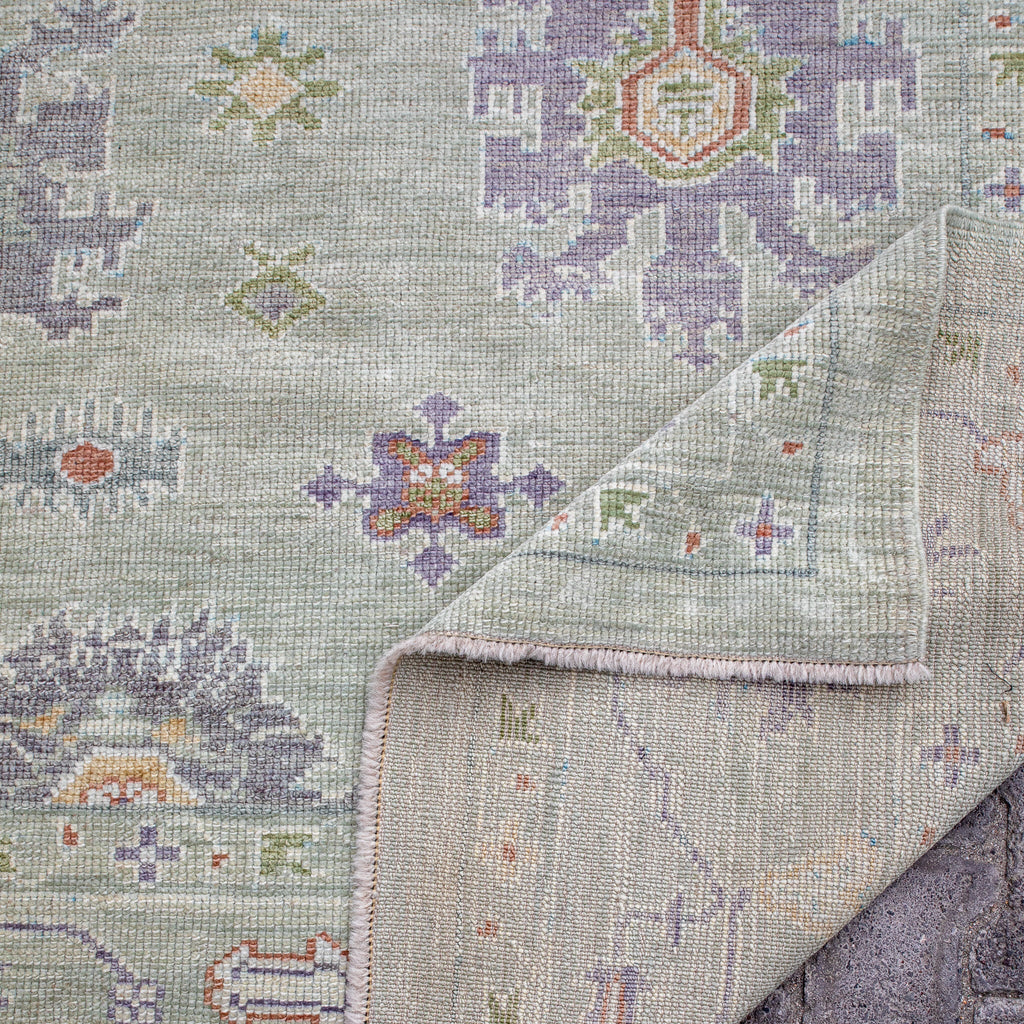 Handwoven Modern Oushak Rug 8'4" x 9'1" | Sage Green Turkish Wool Area Rug