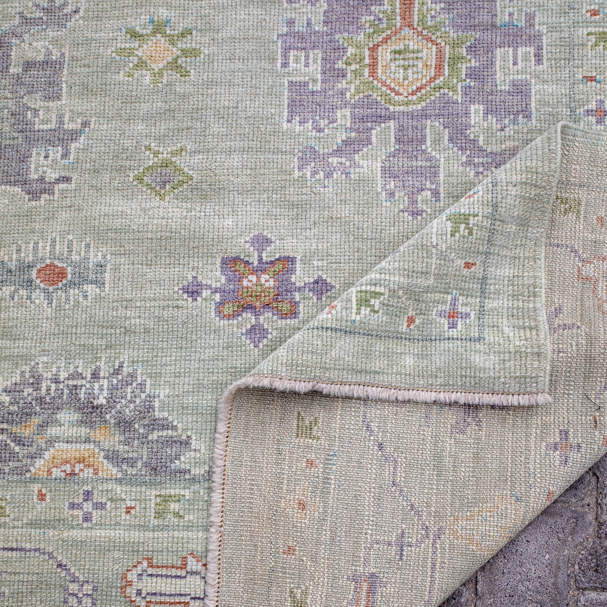 Handwoven Modern Oushak Rug 8'4" x 9'1" | Sage Green Turkish Wool Area Rug