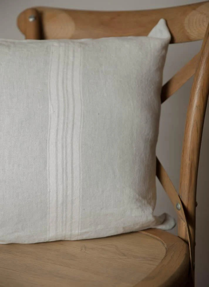 Maison Stone-Washed Linen Pillow Covers – 100% Linen Striped Cushion | Soft Neutral European Decor