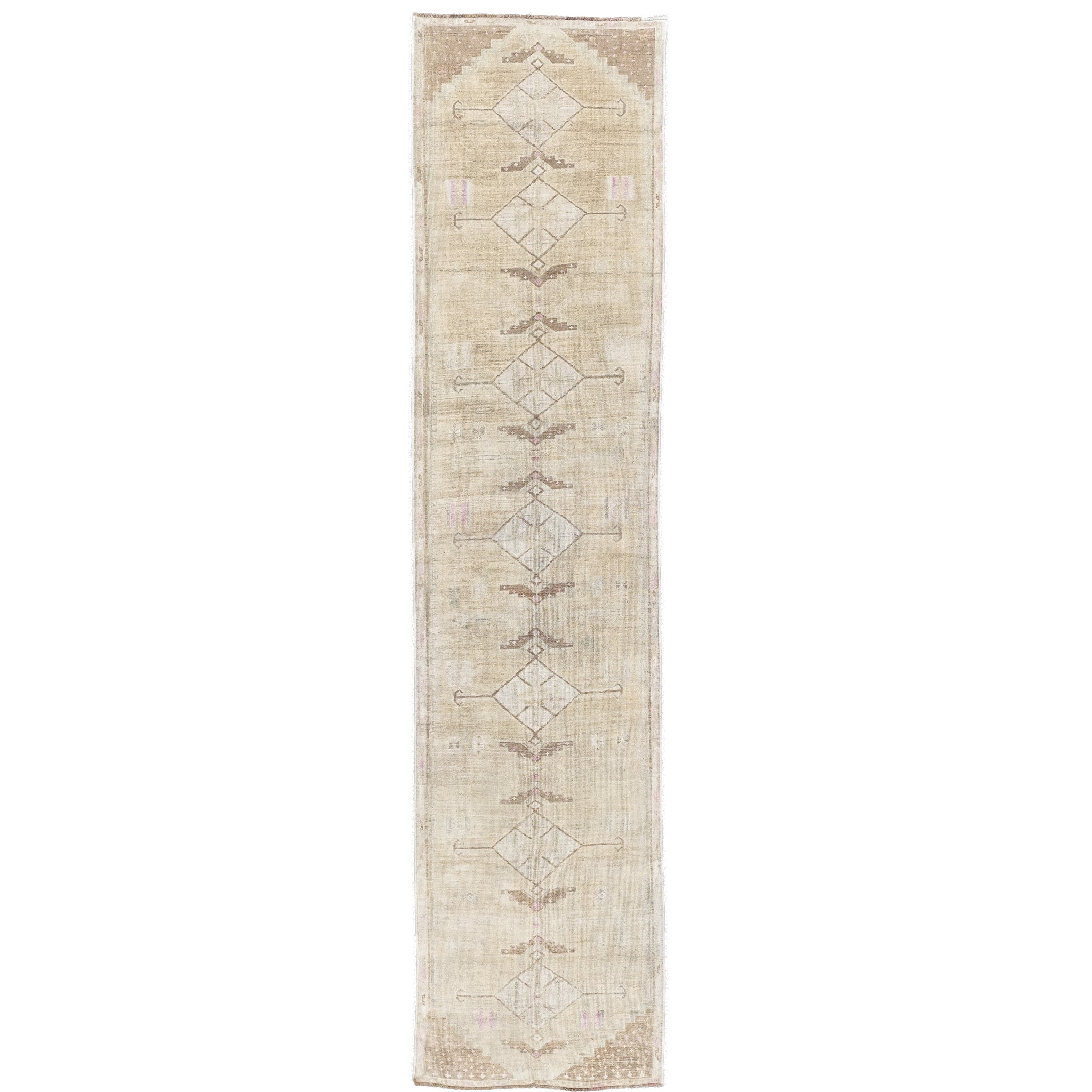 Handwoven Vintage Turkish Runner Rug 3'3" x 13'10" | One-of-a-Kind Neutral Wool Rug