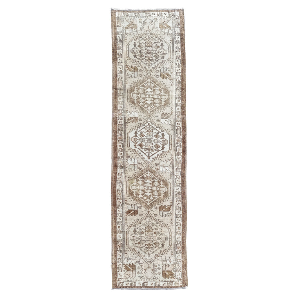 Handwoven Vintage Turkish Runner Rug 2'4" x 8'9" | One-of-a-Kind Neutral Wool Rug
