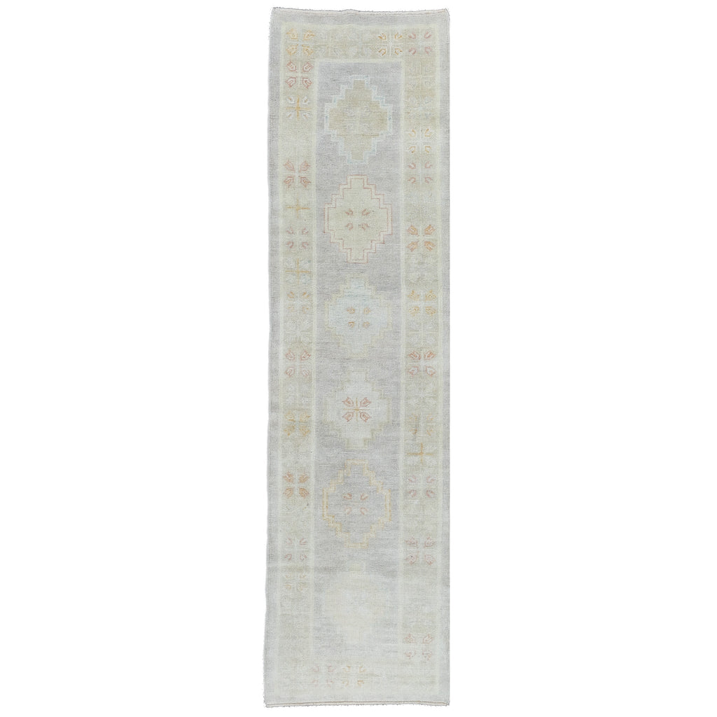 Handwoven Modern Oushak Runner 2'7" x 9'7" | Muted Blue & Orange Turkish Wool Rug