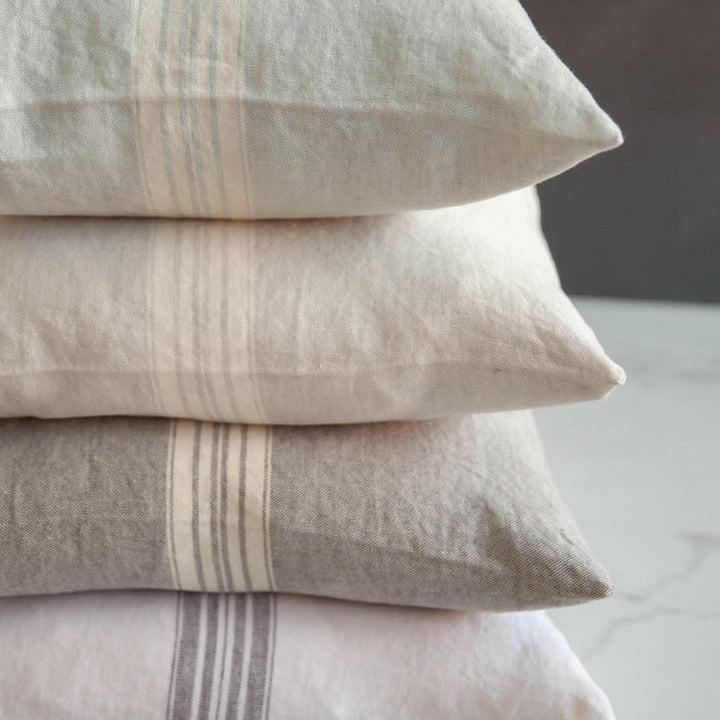 Maison Stone-Washed Linen Pillow Covers – 100% Linen Striped Cushion | Soft Neutral European Decor