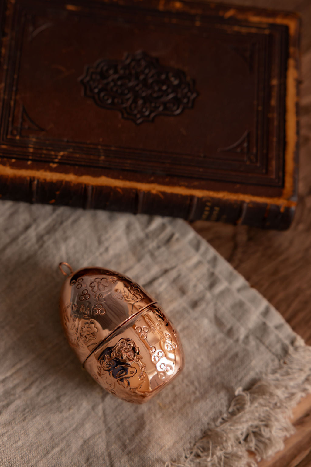 Copper Egg Ornaments with Hand-Etched Bird & Floral Motifs (Set of 2 or 4)