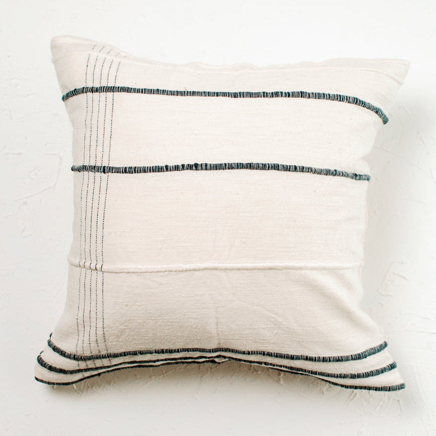 Handwoven Cotton Throw Pillow Cover – Navy Blue Accent 18x18 | Textured Artisan Decorative Pillow