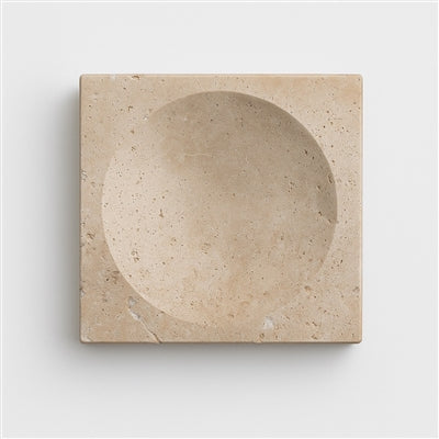 Square Travertine Bowl | Natural Stone Decorative Bowl for Coffee Table