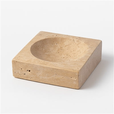 Square Travertine Bowl | Natural Stone Decorative Bowl for Coffee Table