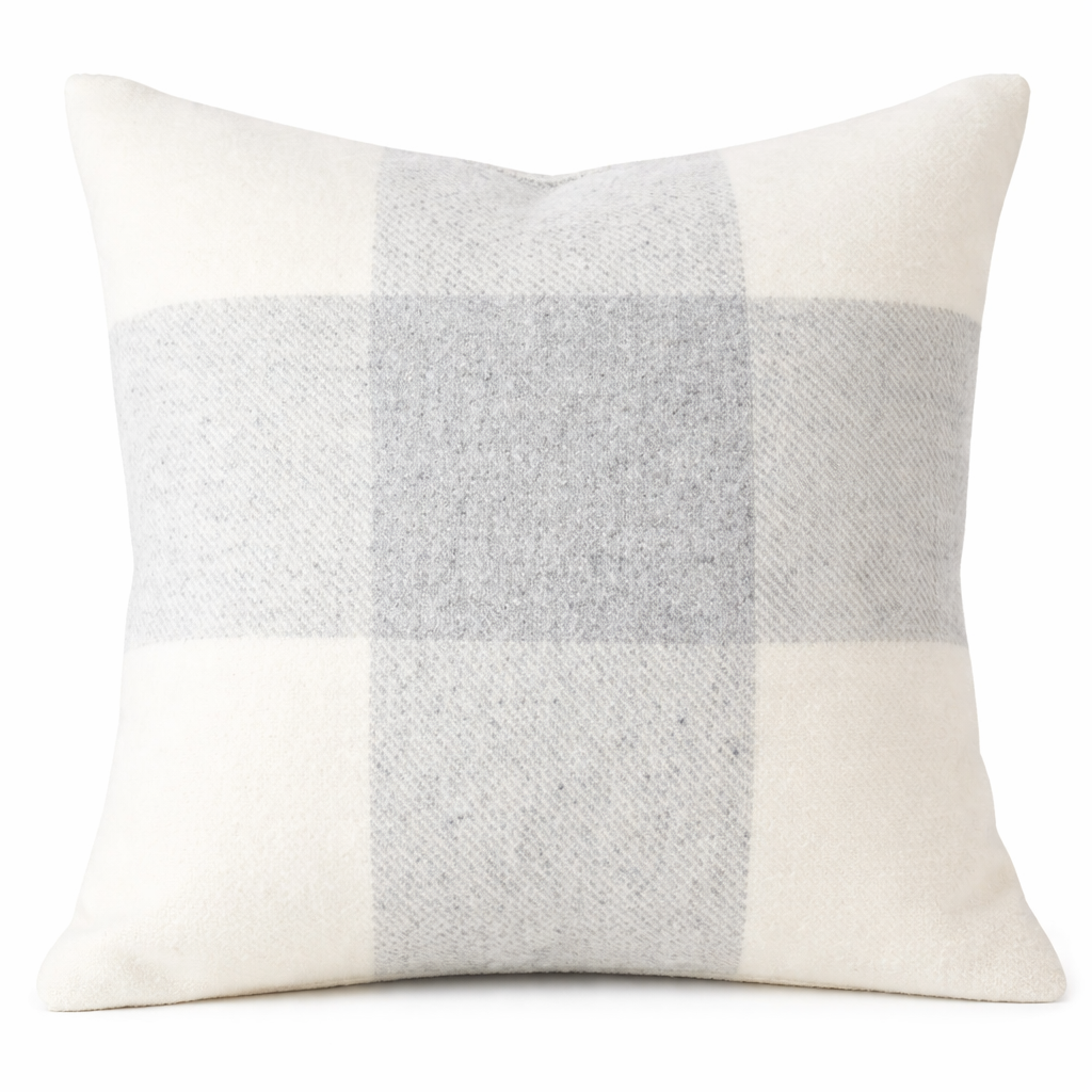 Ivory Plaid Double-Sided Pillow Cover – Soft Neutral Check Cushion | Versatile Decorative Throw Pillow
