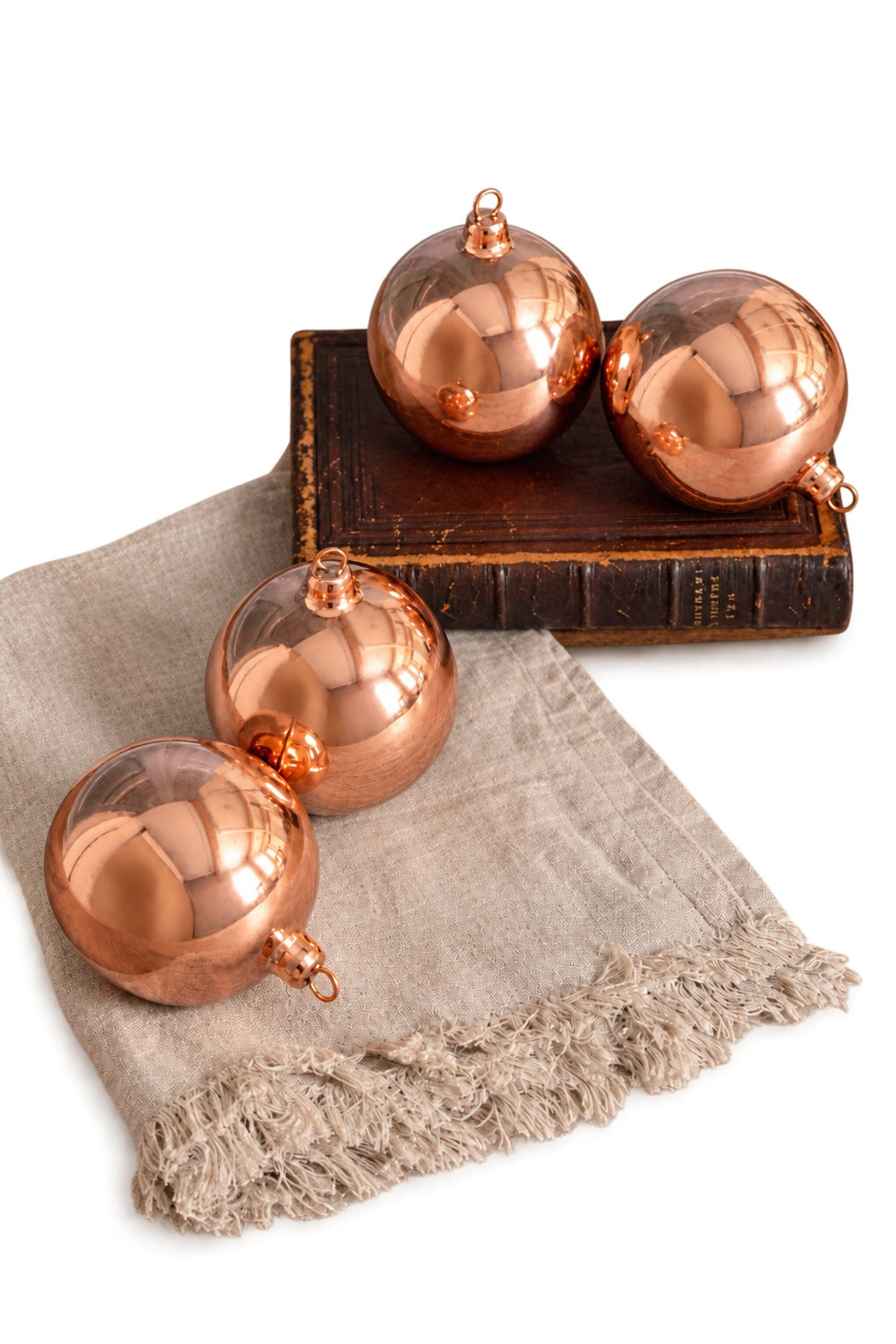 Vintage-Inspired Copper Ball Christmas Ornaments, Set of 2 or 4