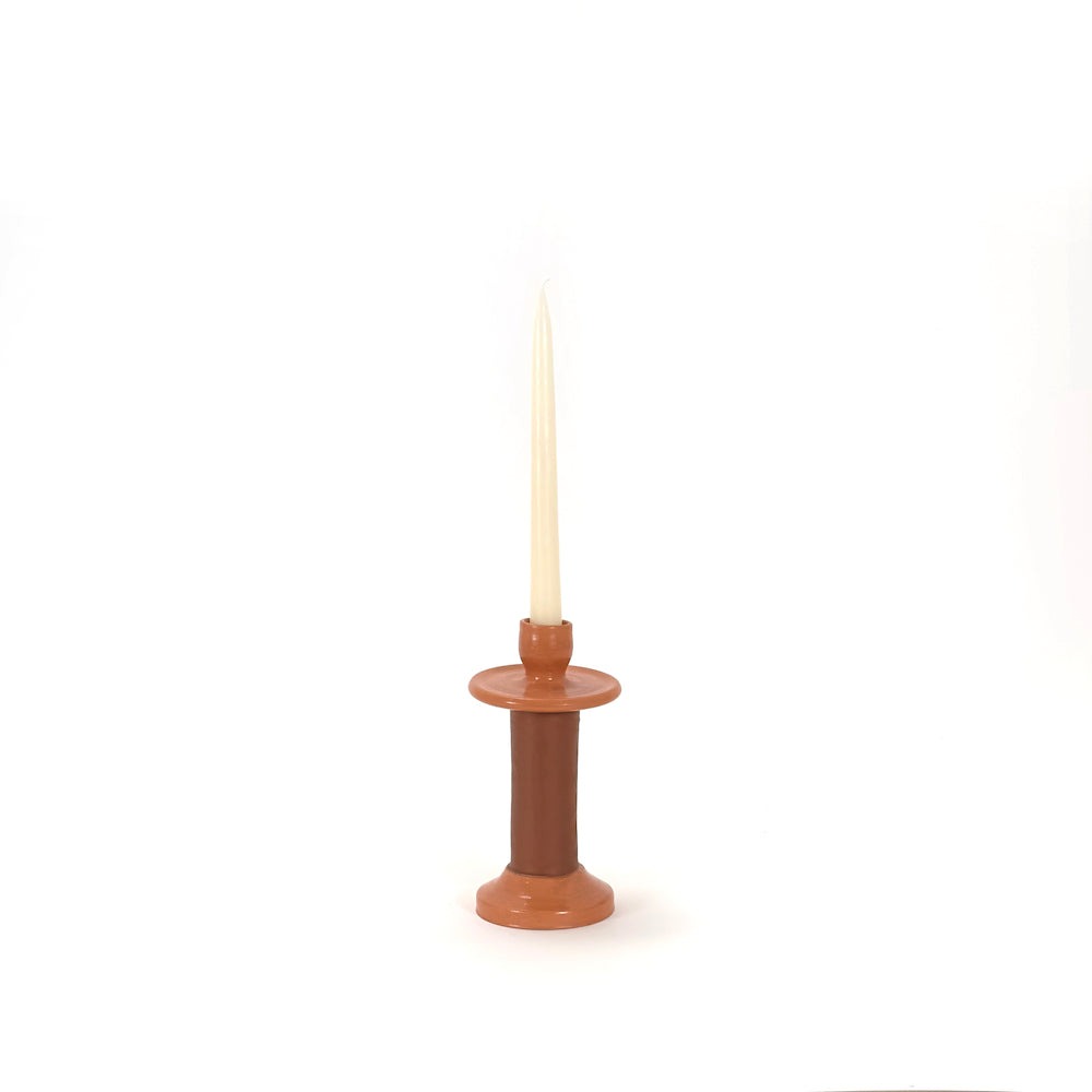 Handmade Moroccan Leather-Wrapped Ceramic Candle Holders