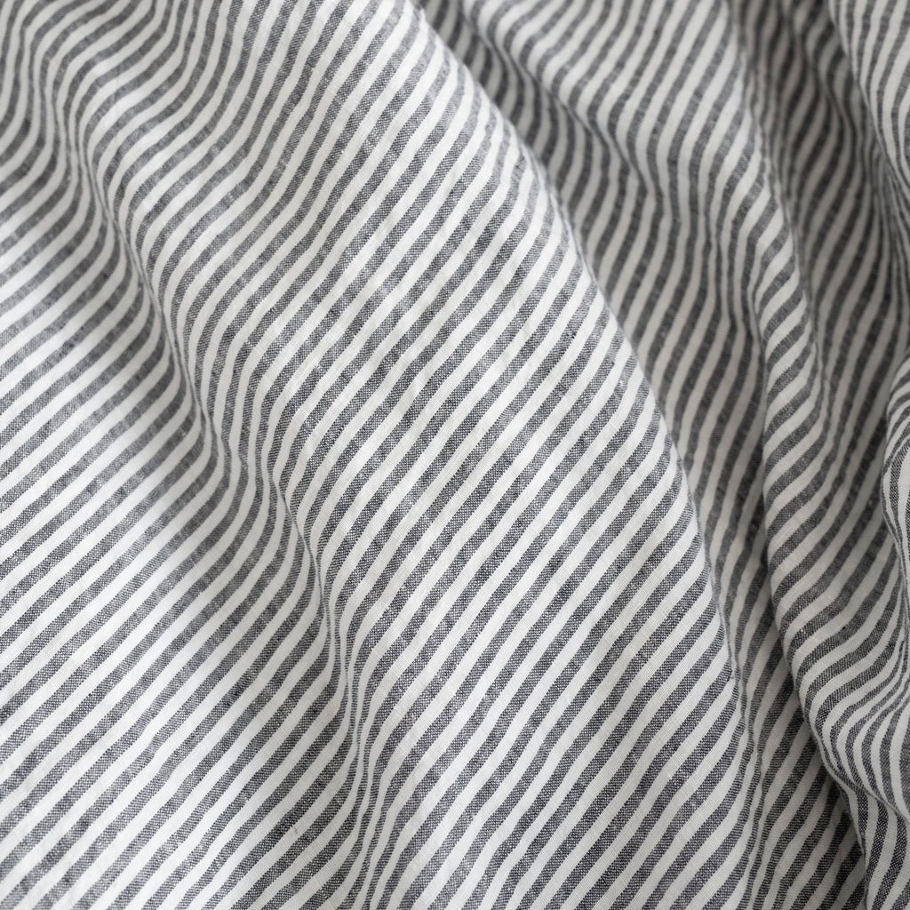 Black Pinstriped Linen Duvet Cover Set
