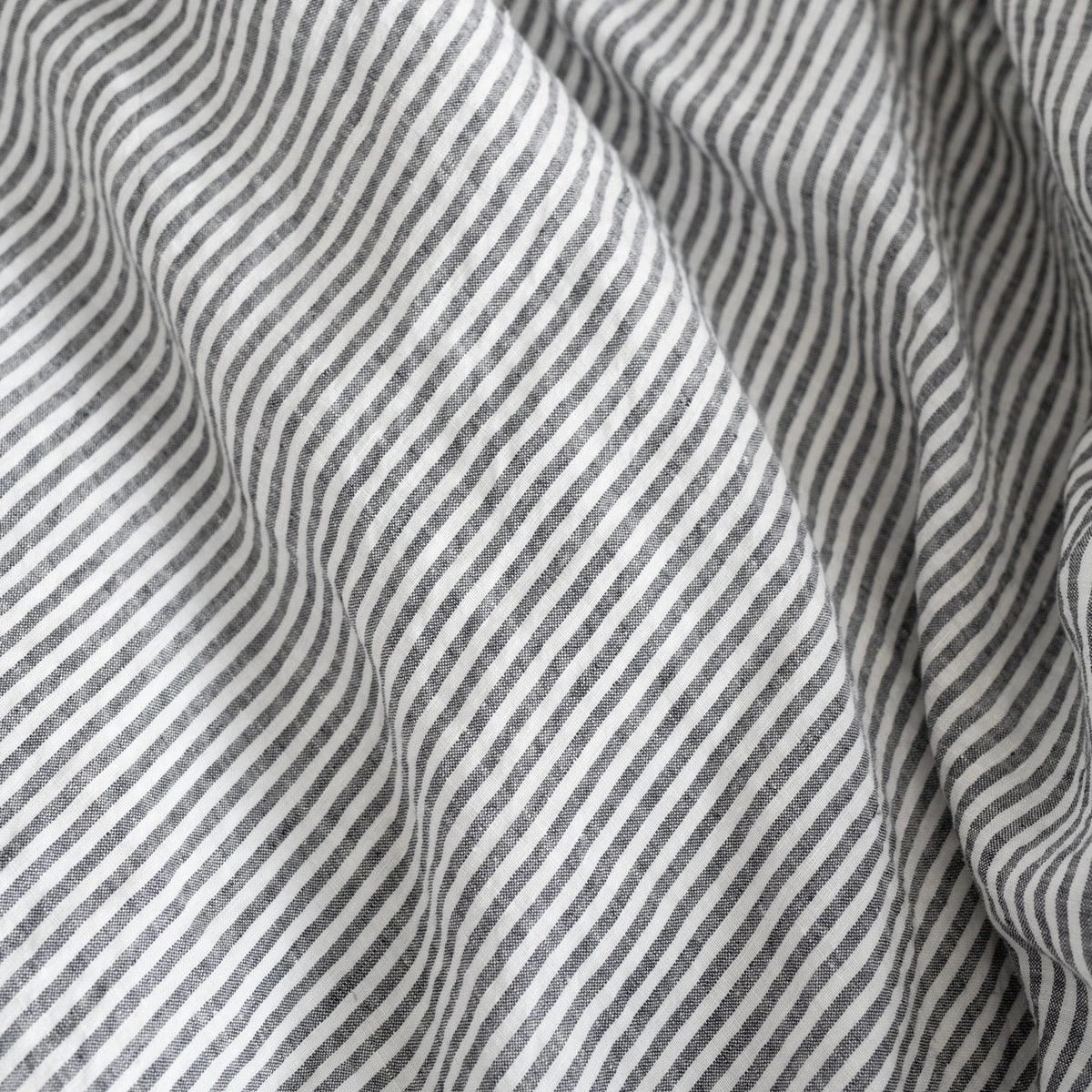 Black Pinstriped Linen Duvet Cover Set