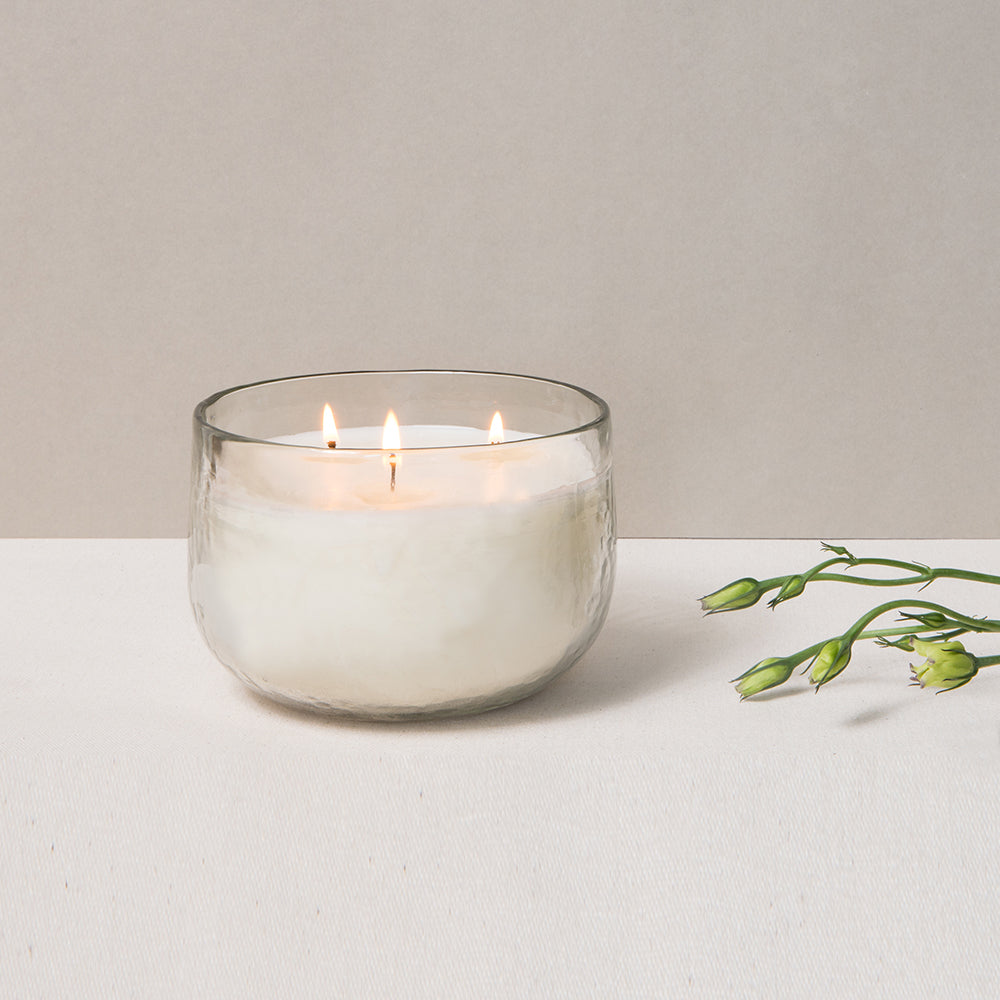 Hand-Poured Triple Wick Candle Bowl | Large Unscented Soy Wax Decorative Glass Candle