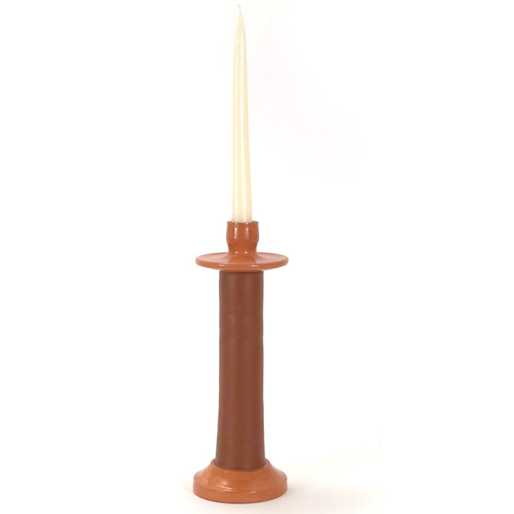 Handmade Moroccan Leather-Wrapped Ceramic Candle Holders