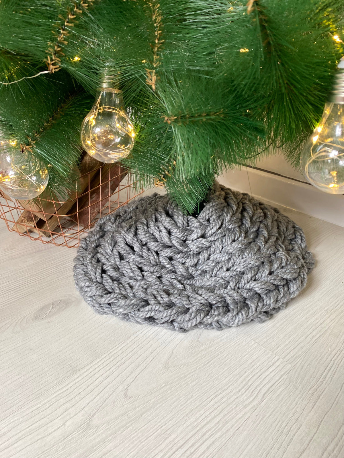 Gray Chunky Knit Christmas Tree Skirt