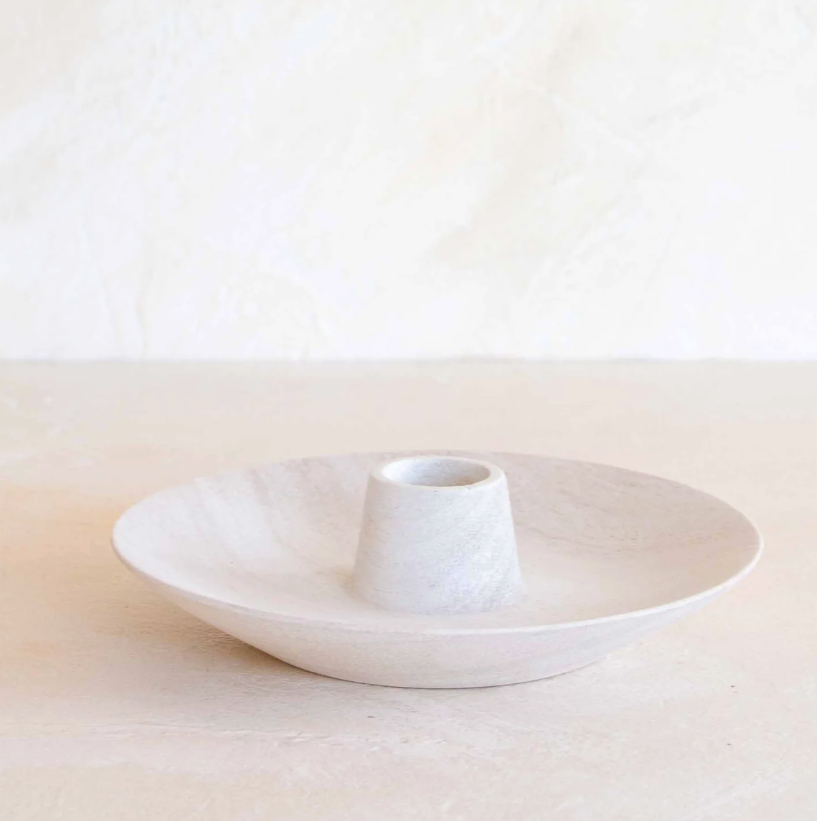 Blonde Cedar Wood Taper Candle Holder | Round Natural Wood Tabletop Decor