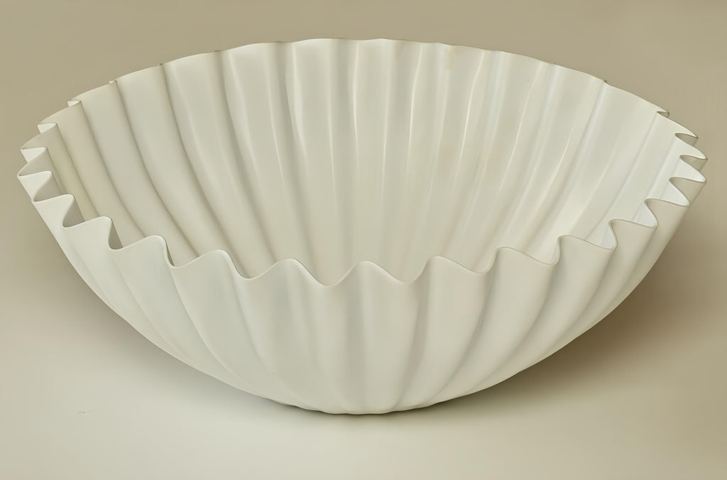 White Ribbed Bowl | Aluminum | Modern Sculptural Accent
