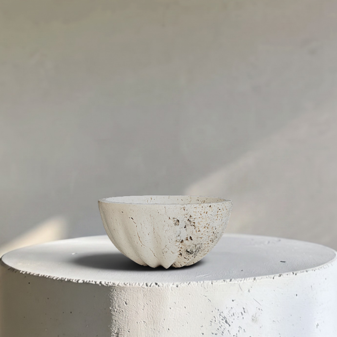 Corona Borealis White Travertine Bowl with Curved Edge