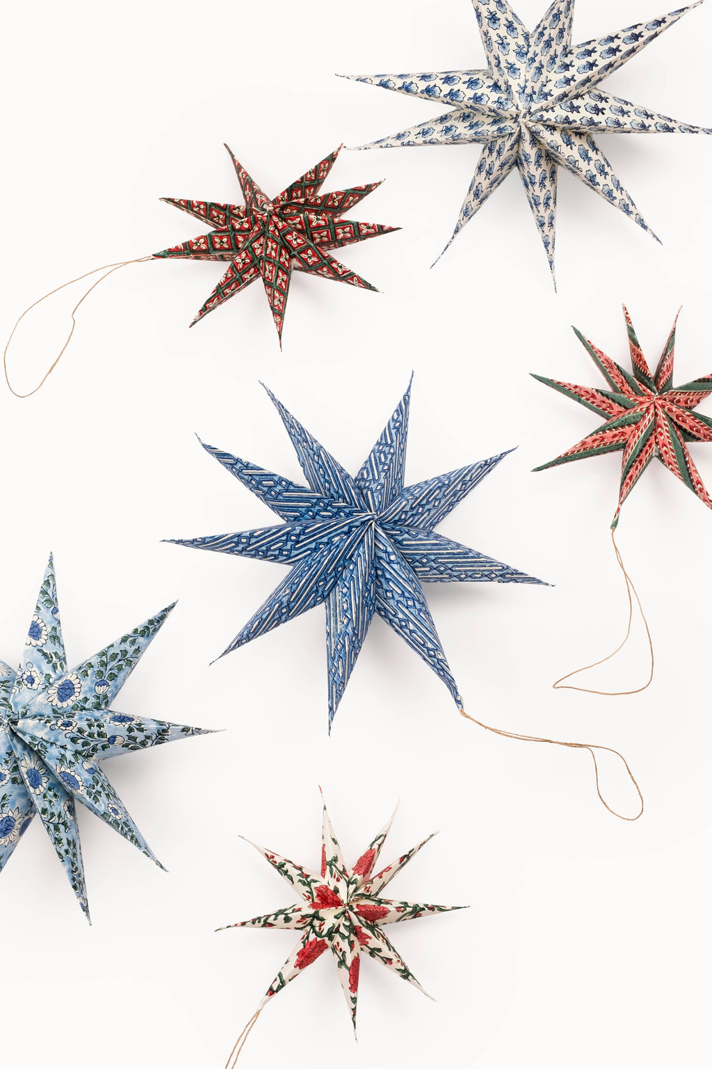Large Blue Starlight Paper Star Ornaments, Set of 3