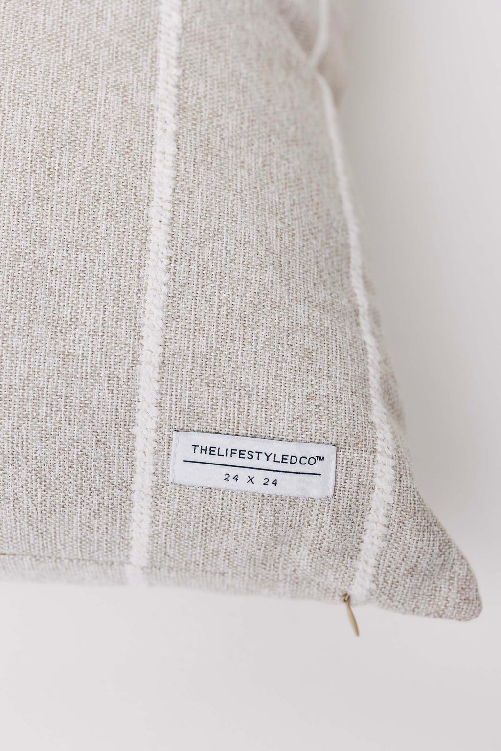 Textile product with a label on a white background