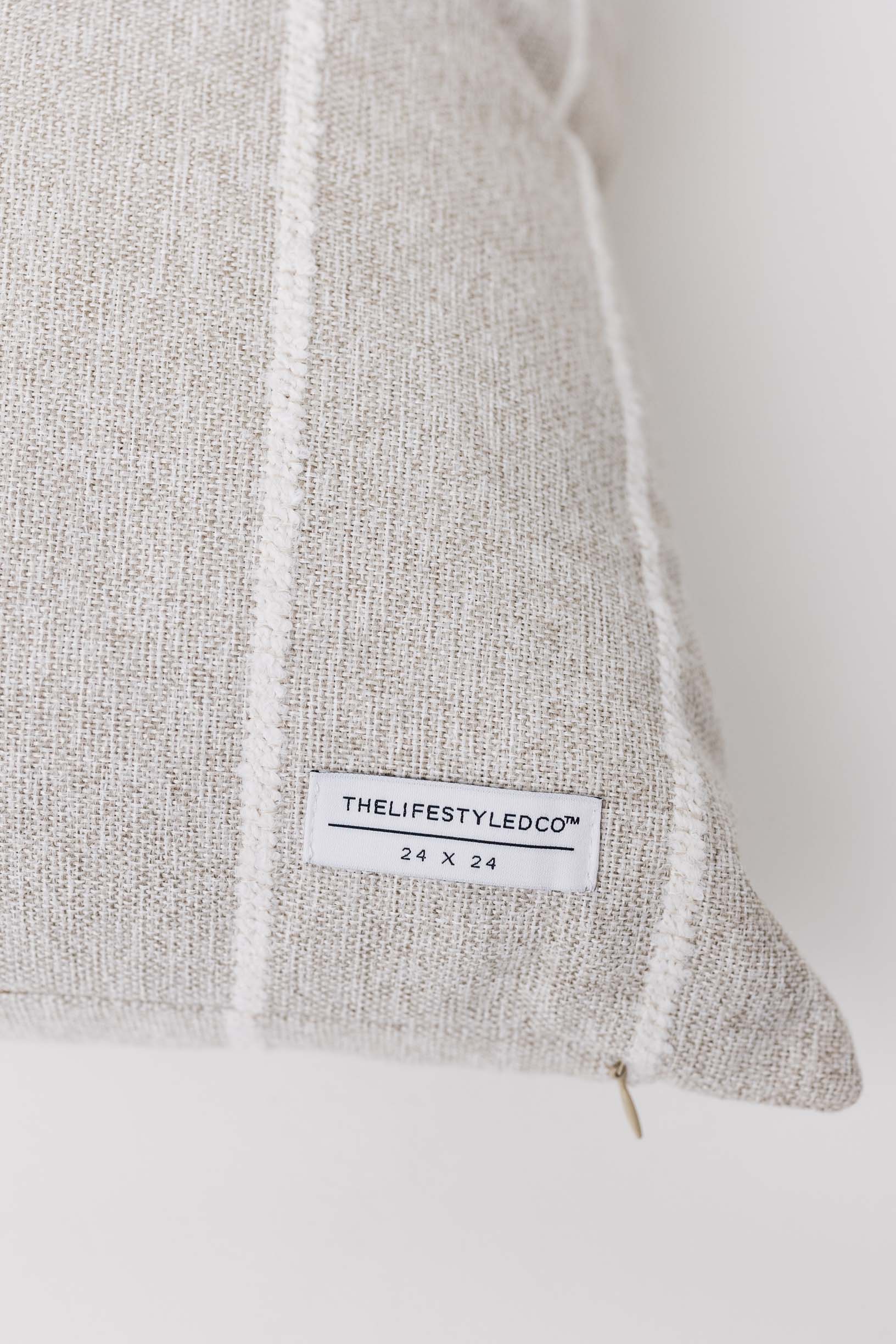 Textile product with a label on a white background