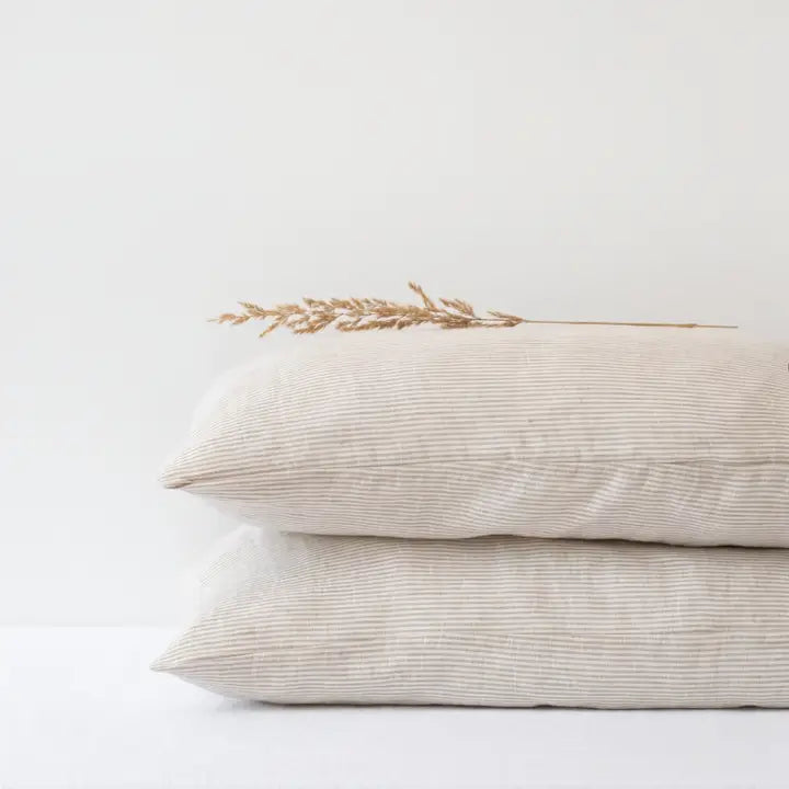Natural Pinstripes Linen Pillowcases | Set of 2