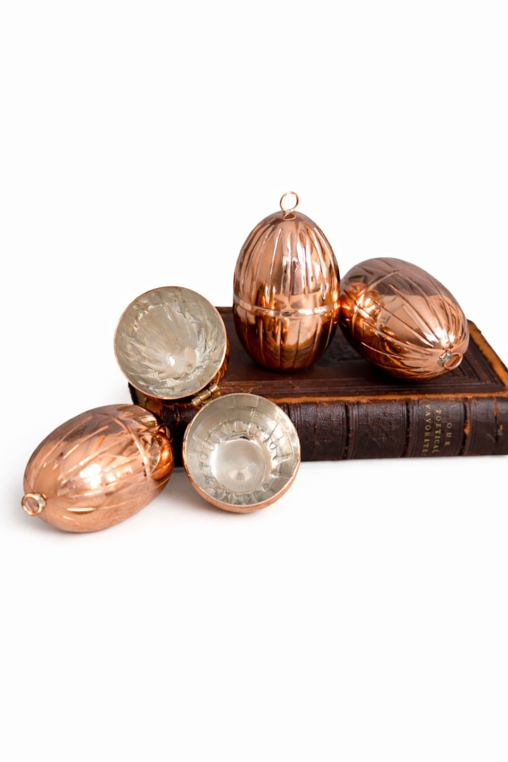 Handmade Fluted Copper Egg Ornaments, Set of 2 or 4