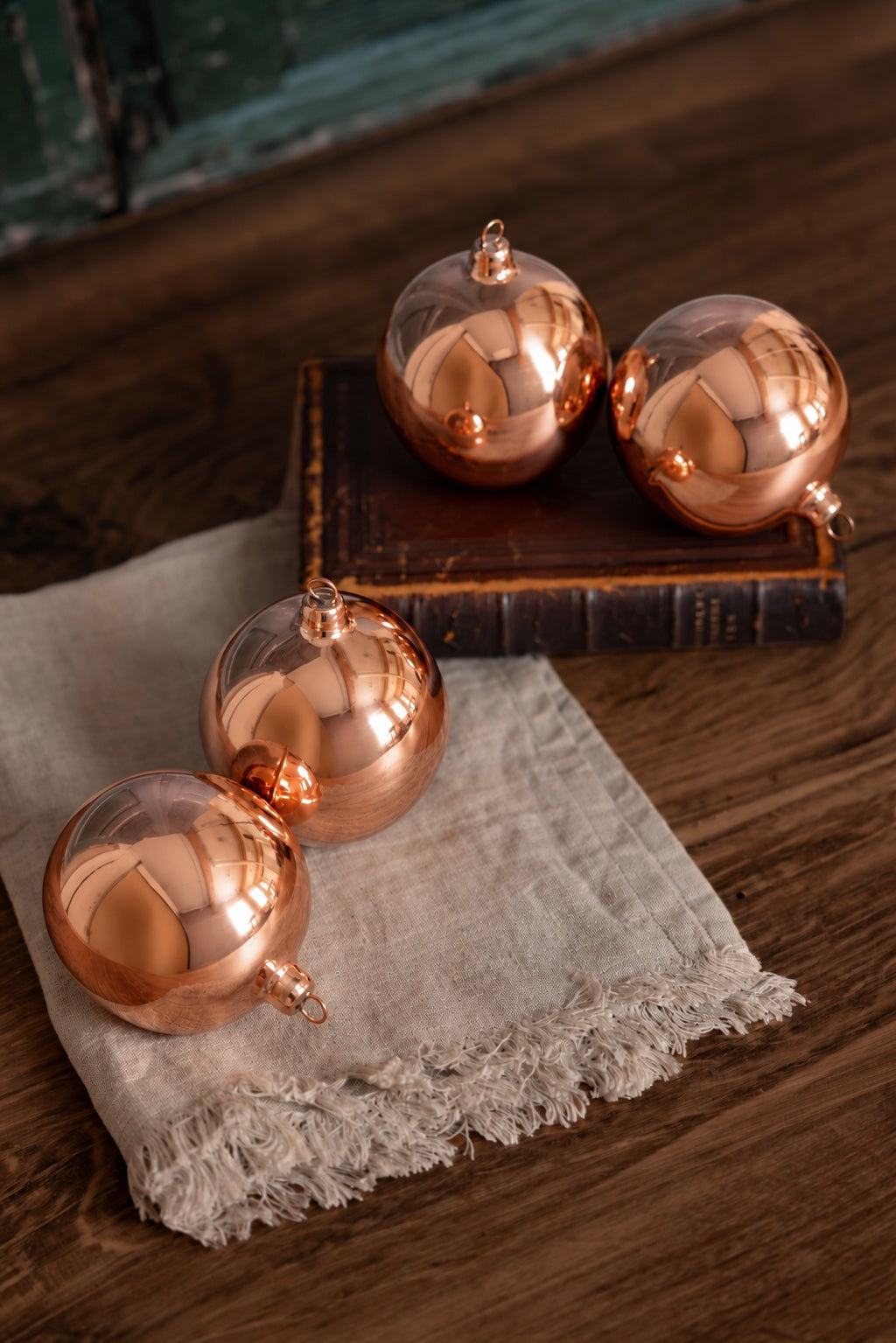 Vintage-Inspired Copper Ball Christmas Ornaments, Set of 2 or 4