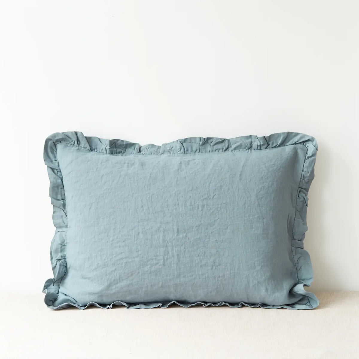 Blue Fog Linen Pillowcases with Frills | Set of 2