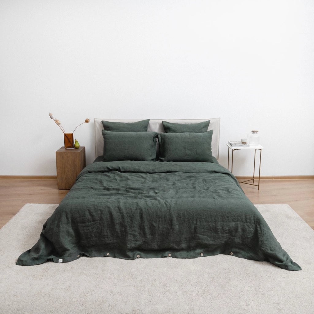 Forest Green Linen Duvet Cover Set