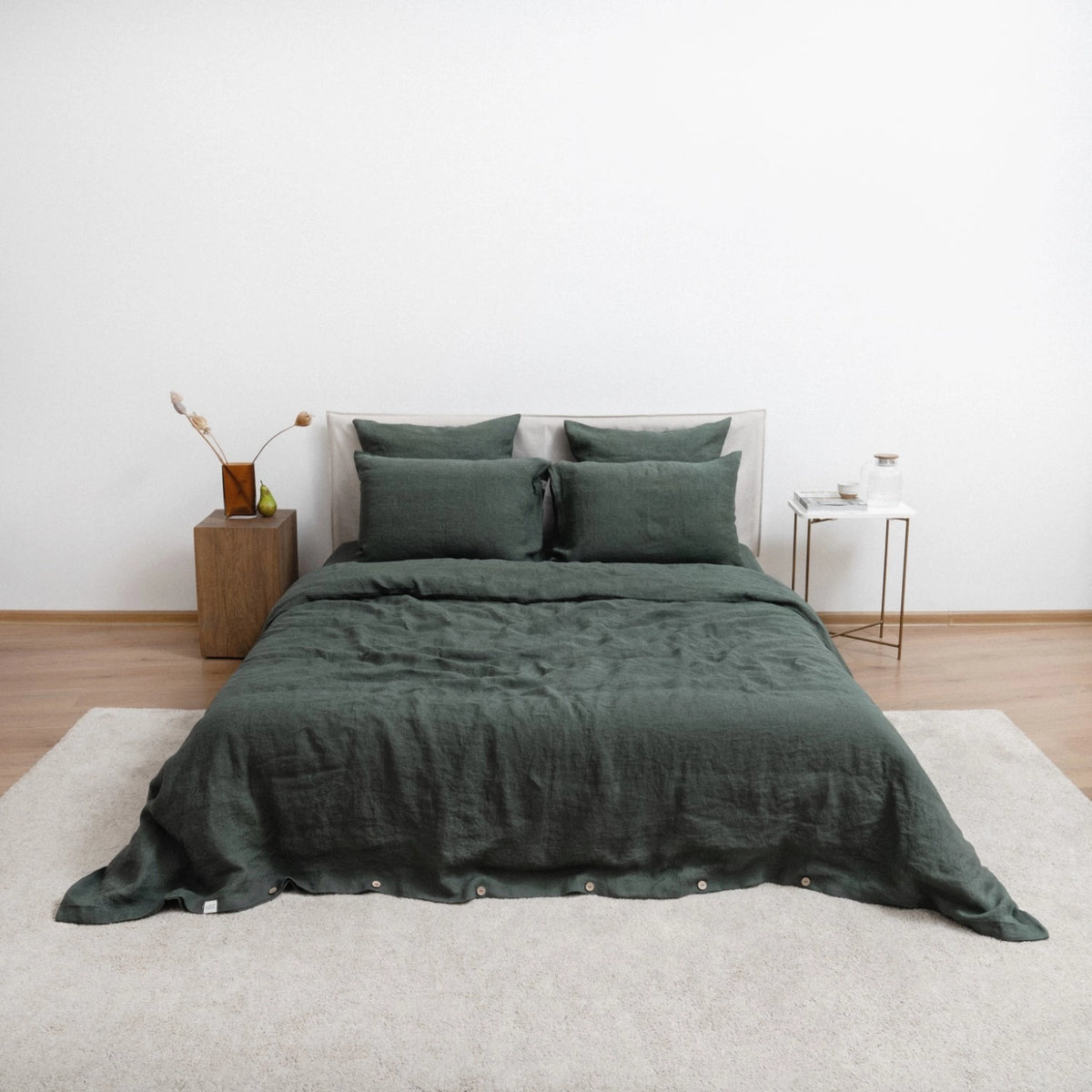 Forest Green Linen Duvet Cover Set
