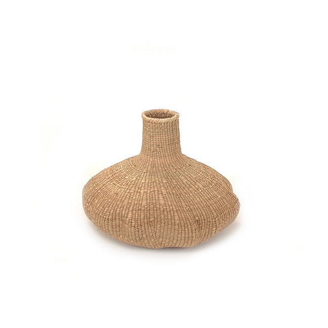 Woven beige vase on a white background